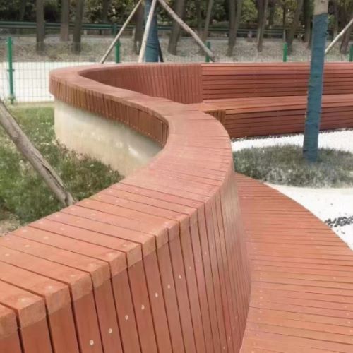 广州公园木塑靠背座椅现场定做案例
