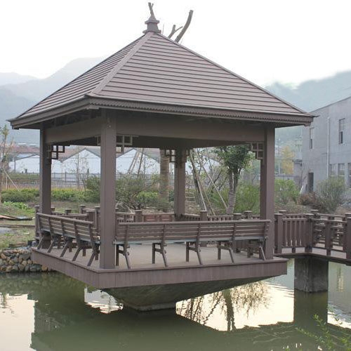 广州景观四角塑木凉亭工程