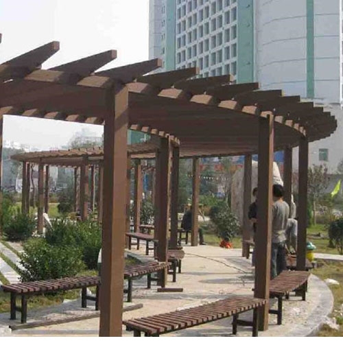 广州街心花园弧形休闲塑木葡萄架花架施工工程案例
