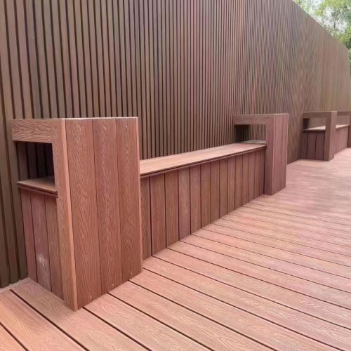 广州庭院塑木地板围栏坐凳整体施工